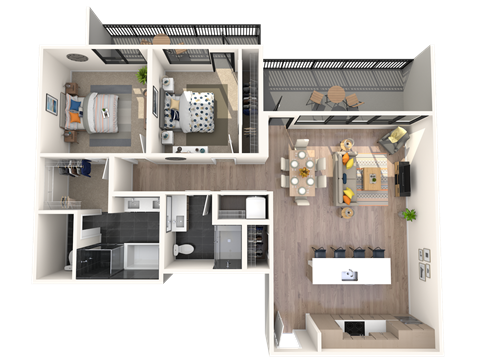 Floor plan for 2 beds, 2 baths, 1340 sqft